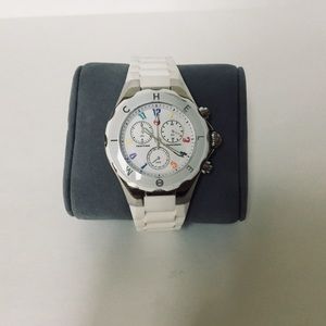 Women’s Michele white Jelly Bean watch.
